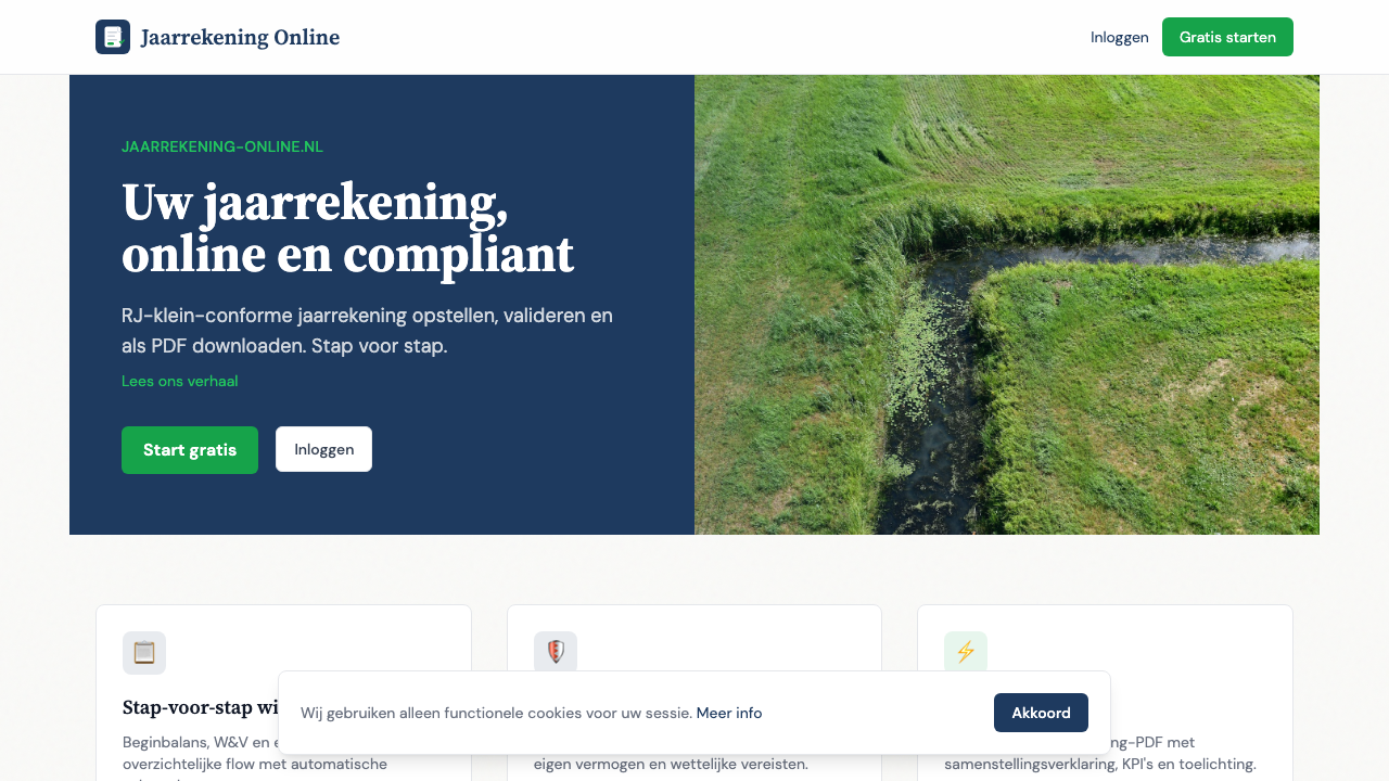 Jaarrekening Online landing page screenshot
