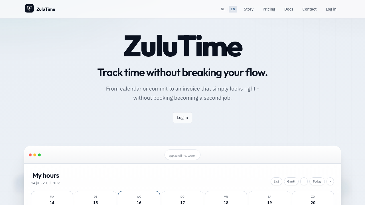 ZuluTime landing page screenshot